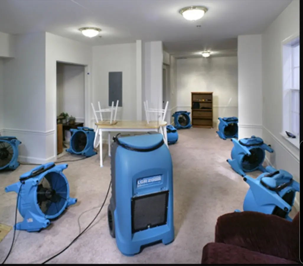 Air movers and dehumidifier setup for Water Damage Restoration in Lakeside